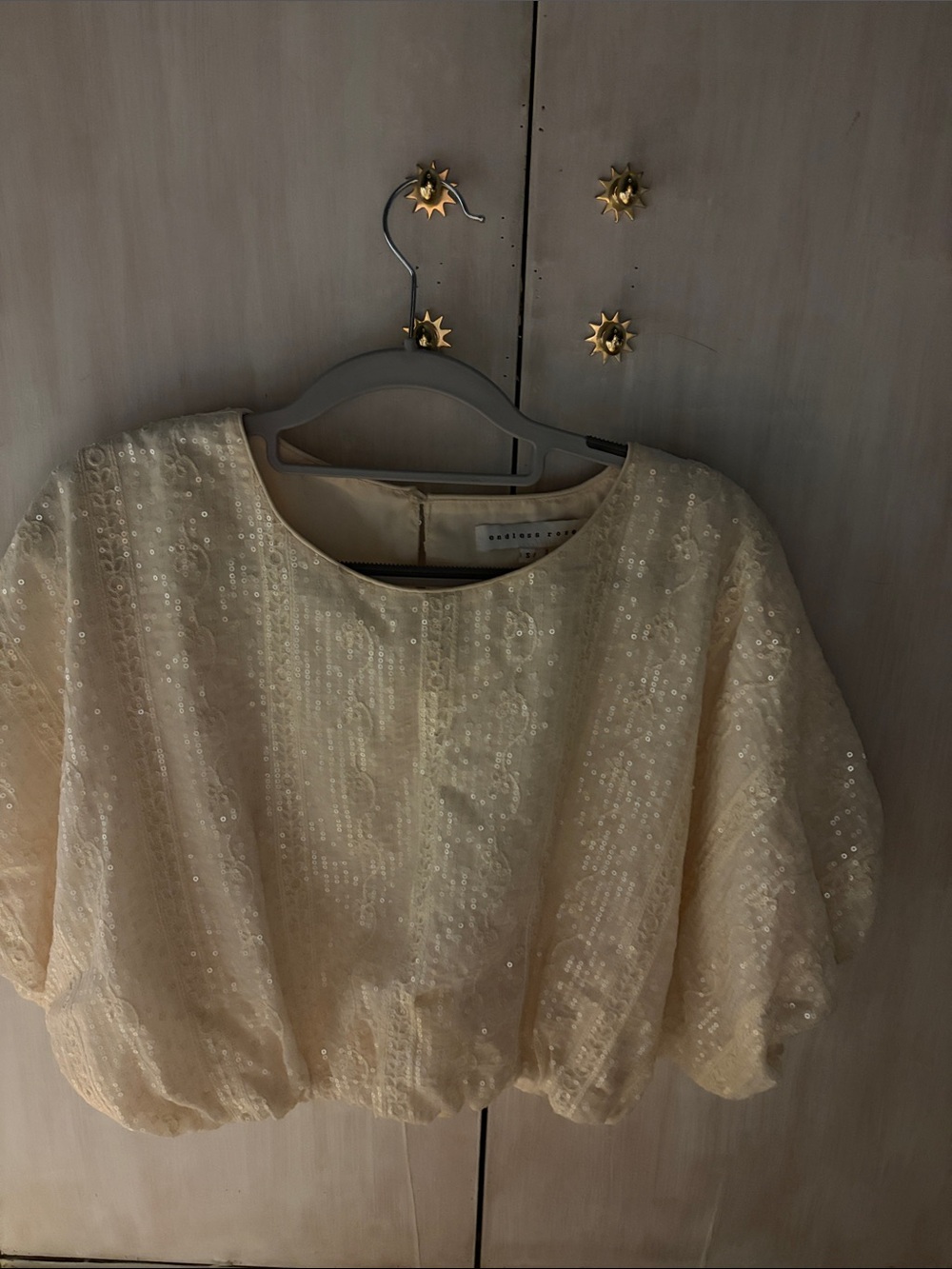 Beaded Ivory Puff Sleeve Women's Top